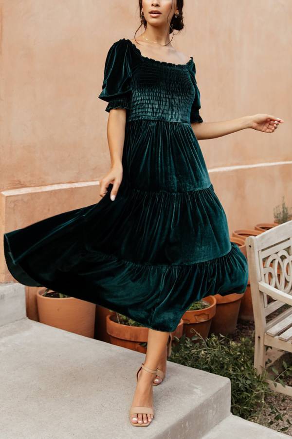 Vivaldi Smocked Velvet Midi Dress