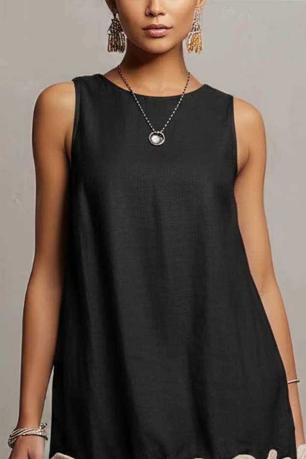 Black Sleeveless 3D Flower Detail Loose Mini Dress