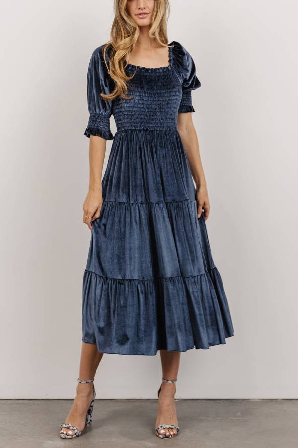 Vivaldi Smocked Velvet Midi Dress