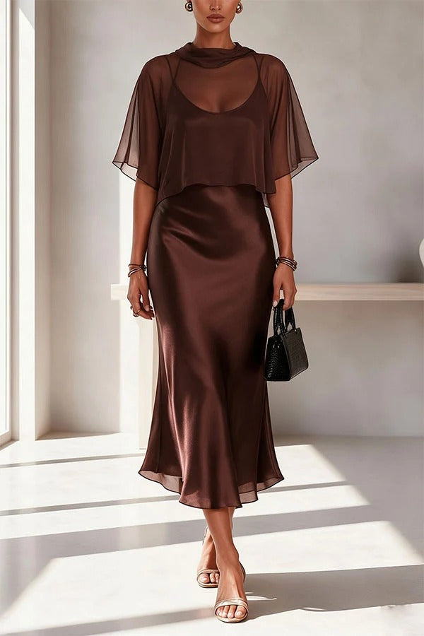 Sophisticated Draped Satin Evening Party Gown