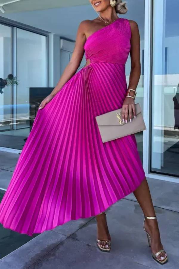 ASYMMETRIC PASODOBE FUCHSIA DRESS