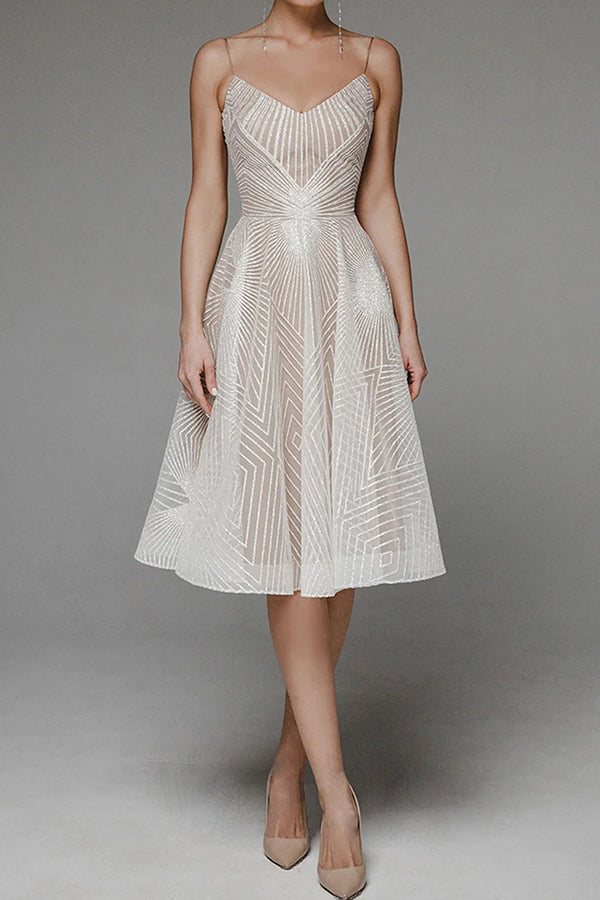 Stylish V-neck strap A-line dress