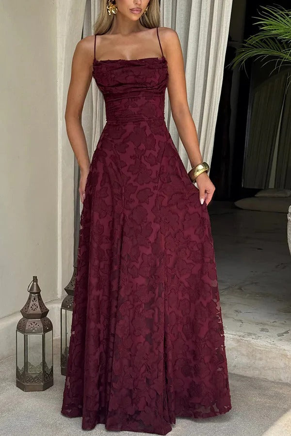 Francis Floral Burnout Jersey Fabric Cowl Neck Back Lace-up Maxi Dress
