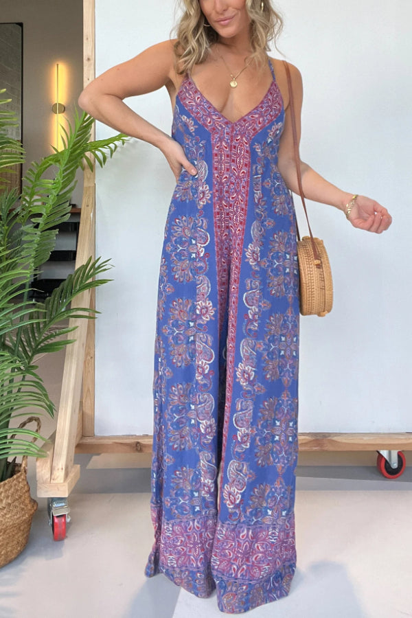 Sunset Lover Boho Jumpsuit Blue Multi