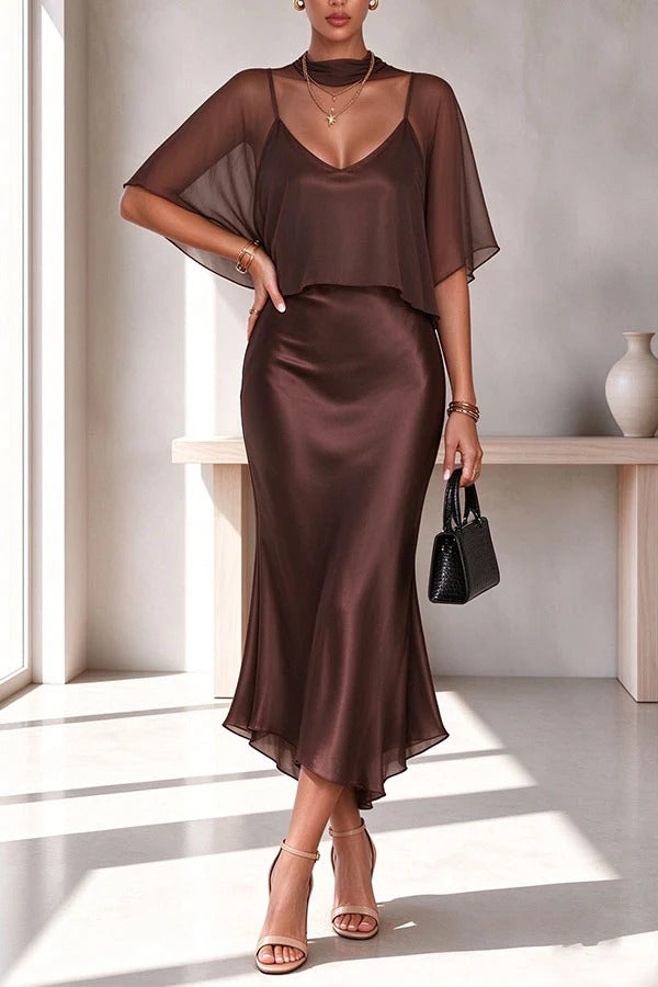 Sophisticated Draped Satin Evening Party Gown