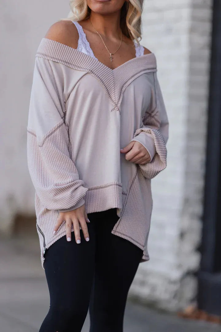 WOMEN'S V-NECK LOOSE LONG SLEEVE TOP (BUY 2 FREE SHIPPING)