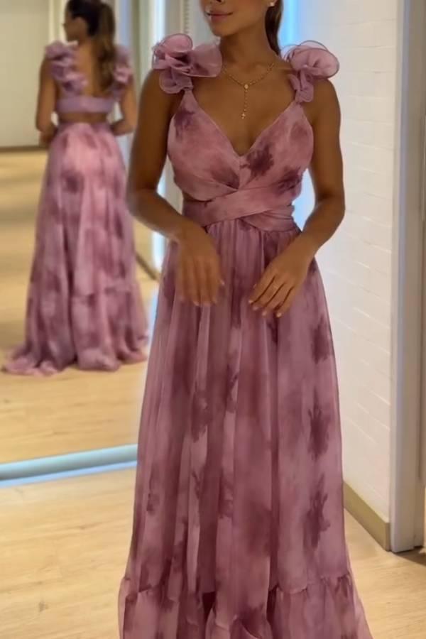 Ruffled Tie-Dye Open Back Maxi Dress