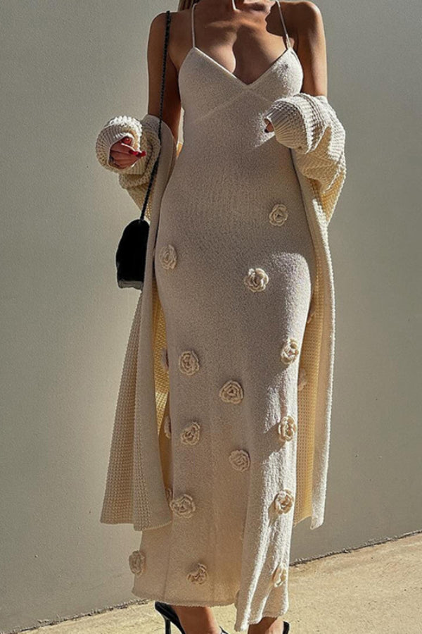 3D Flower Sling Maxi Dress