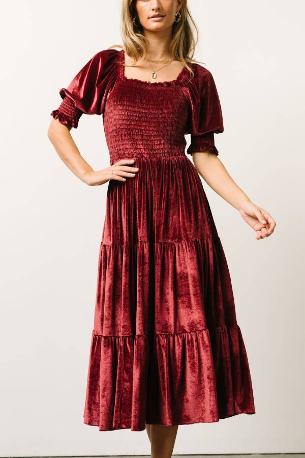 Vivaldi Smocked Velvet Midi Dress