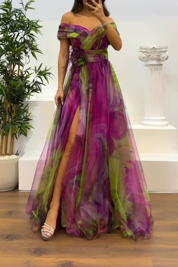 Abstract Print Split Dress
