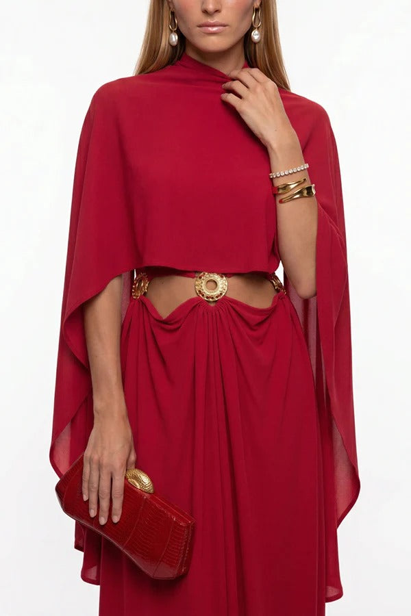 Verina Button Up High Neck Reversible Wear Split-side Cape Top