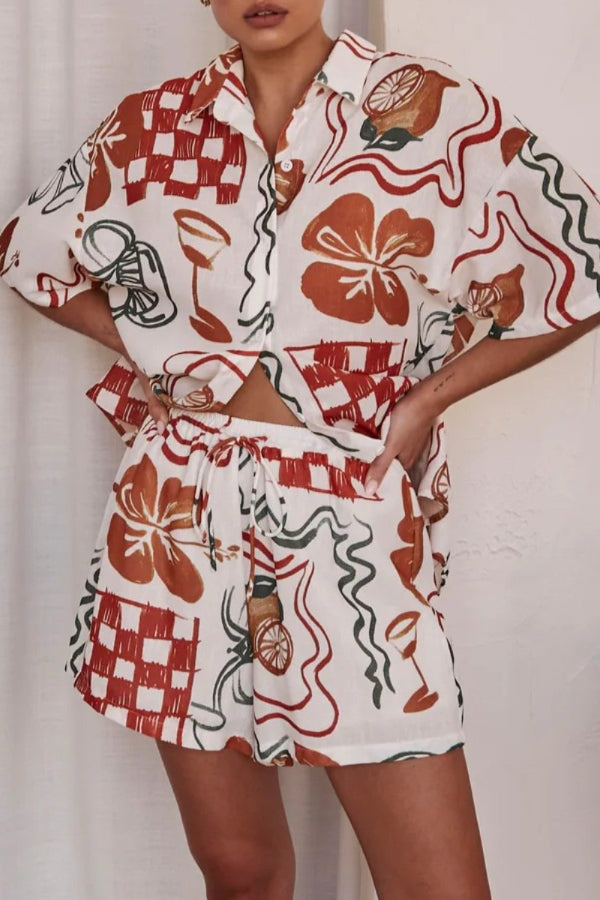 Casual Graffiti Print Two -piece Suit