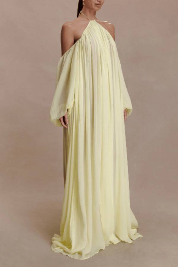 Halter Off‑Shoulder Open‑Back Chiffon Floor‑Length Evening Gown