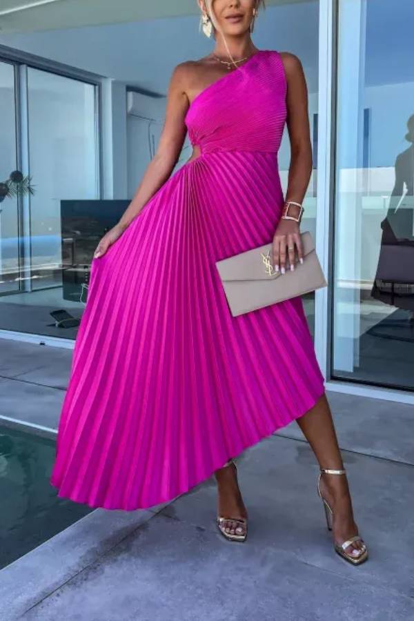 ASYMMETRIC PASODOBE FUCHSIA DRESS