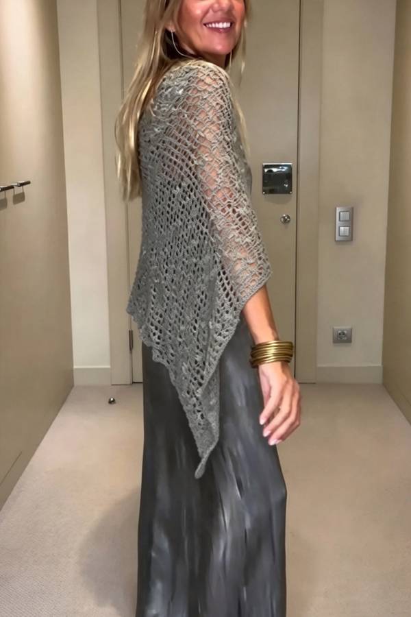 Journi Cutout Knit Cape Top and Satin Sleeveless Maxi Dress Two Pieces Set