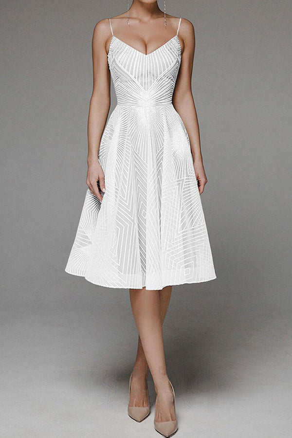 Stylish V-neck strap A-line dress