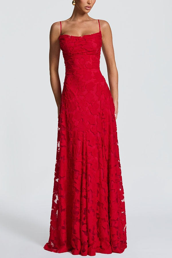 Francis Floral Burnout Jersey Fabric Cowl Neck Back Lace-up Maxi Dress