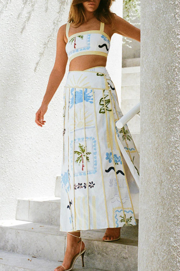 Resort Color Block Lace-up Two-piece Set
