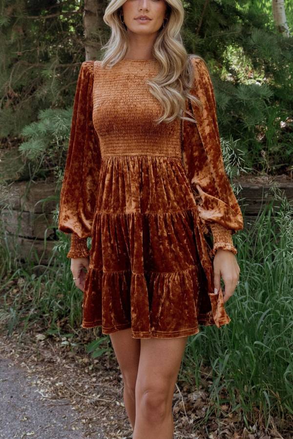 Vintage Tiered Ruffle Velvet Dress