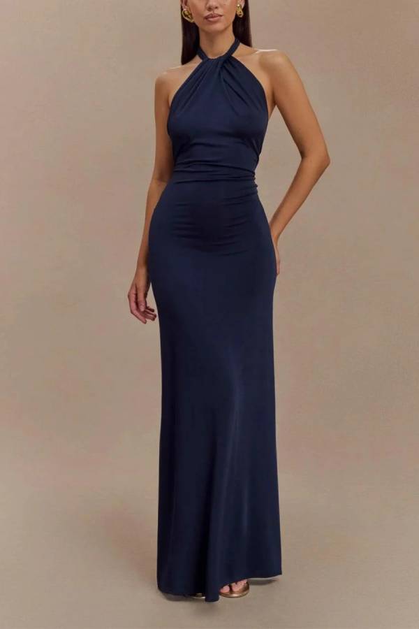 Slinky Halter Maxi Dress - Lagoon