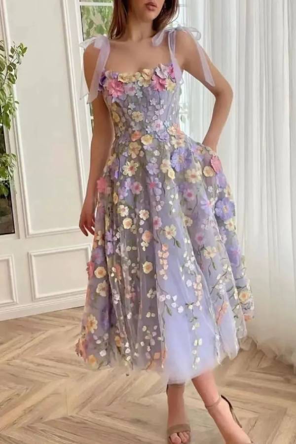 3D flower embroidered dress