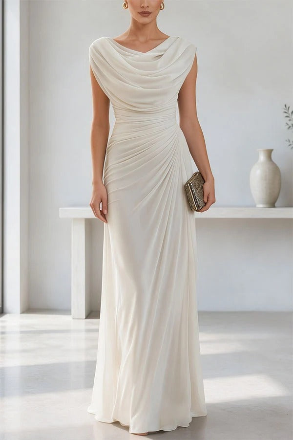 Good To Glow Ruched Chiffon Cowl Neck Drape Maxi Dress