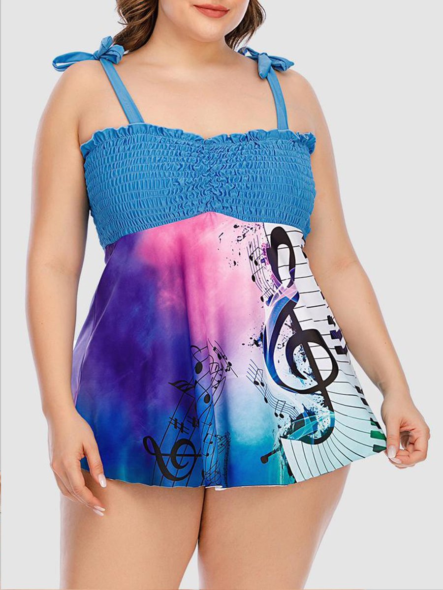 Sweet Frill Trim Butterfly Print Pink Tankini