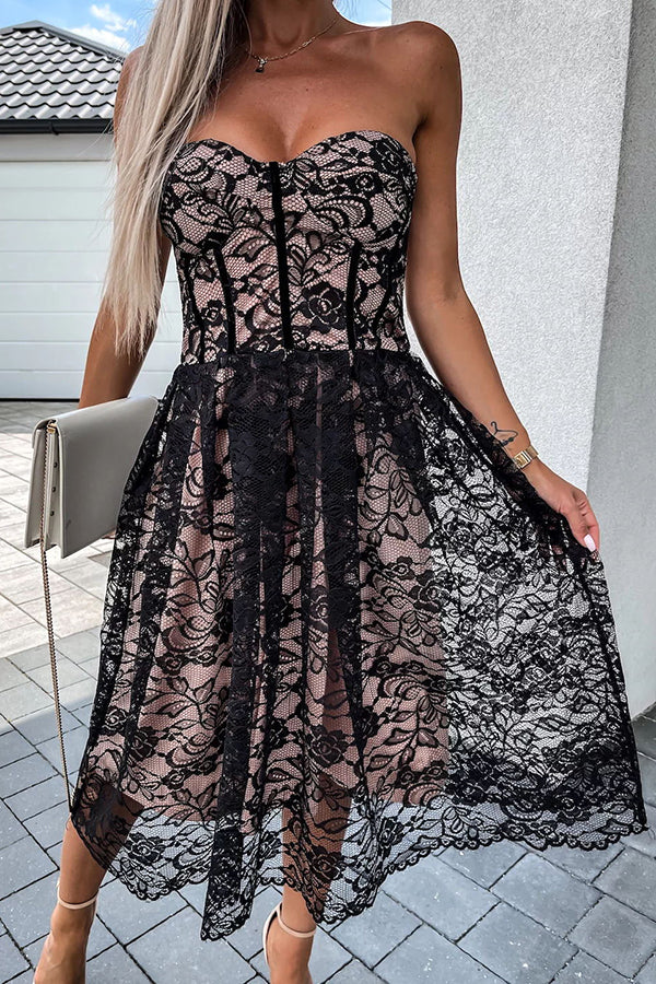 Lovely Romance Off Shoulder Lace Wedding Guest Dress