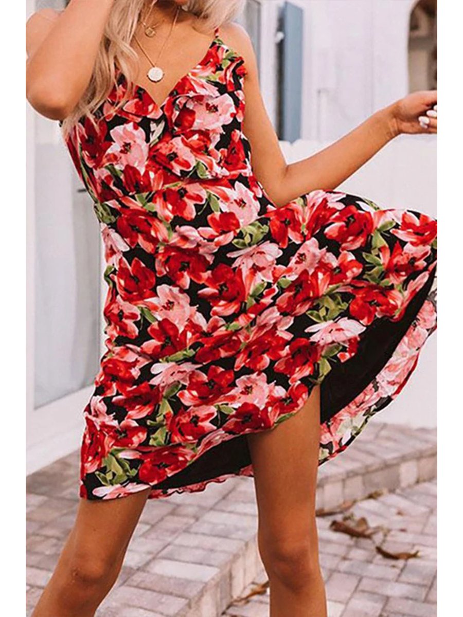 Fresh Suspender V-neck Dress