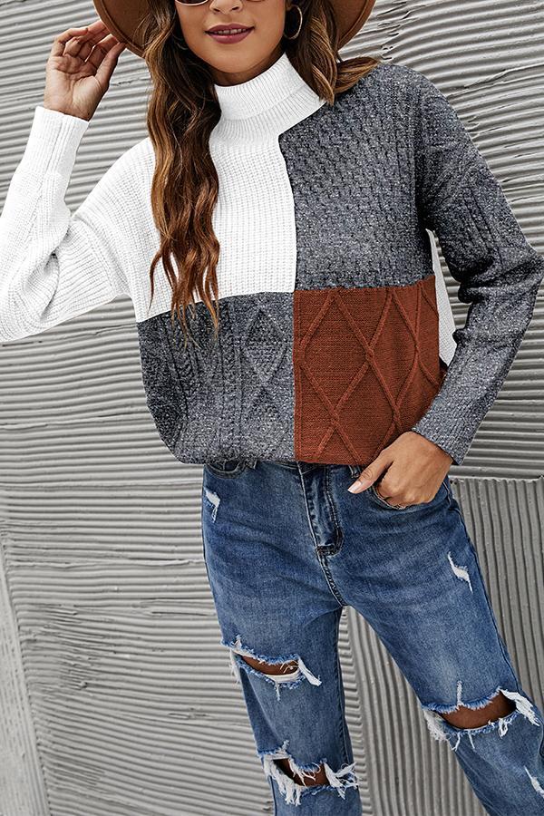 Loose High Neck Contrast Casual Sweater