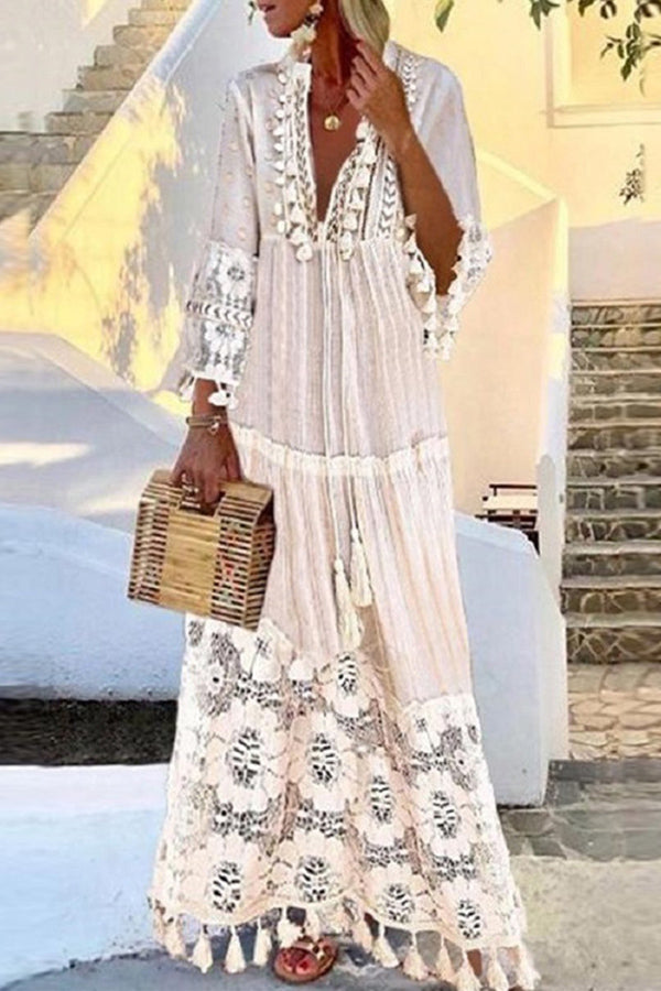 Bohemian Deep V Lace Fringe Dress