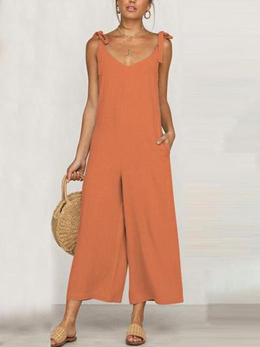 Sraps V-neck Solid Cropped Pants Jumpsuit