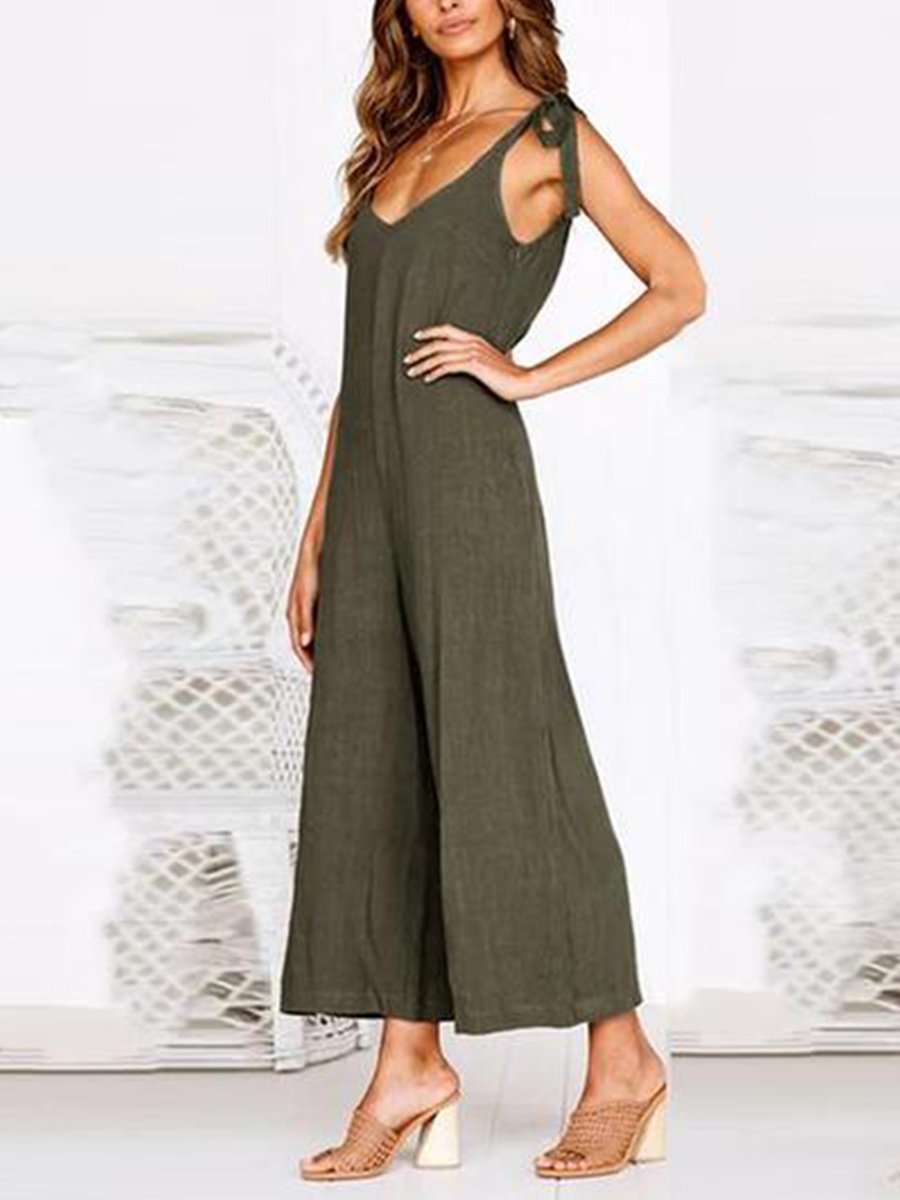 Sraps V-neck Solid Cropped Pants Jumpsuit