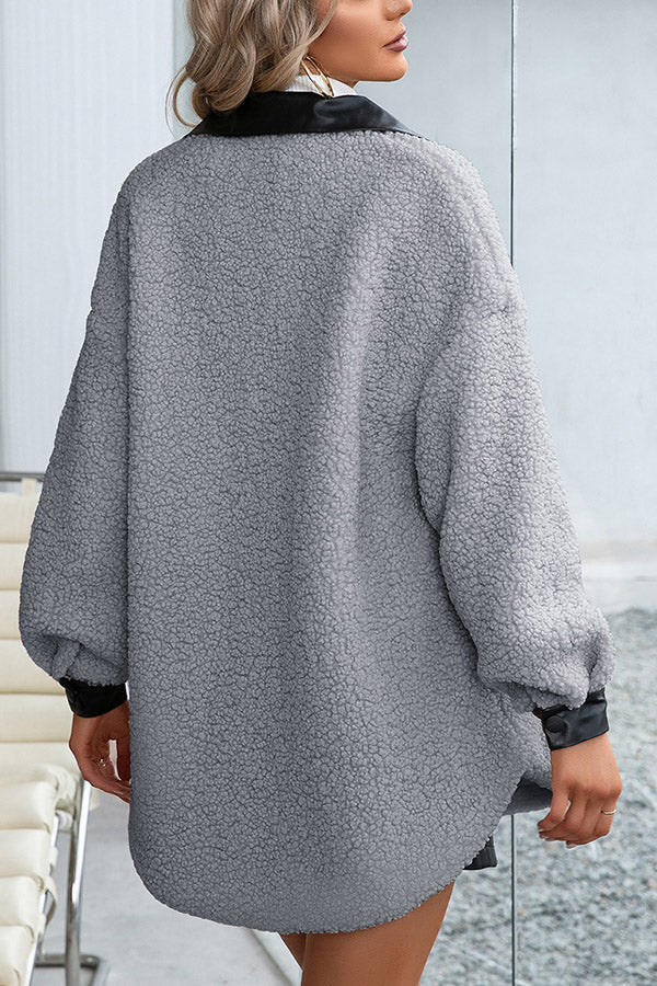Solid-color Lapel Cardigan Plush Single-breasted Trench Coat