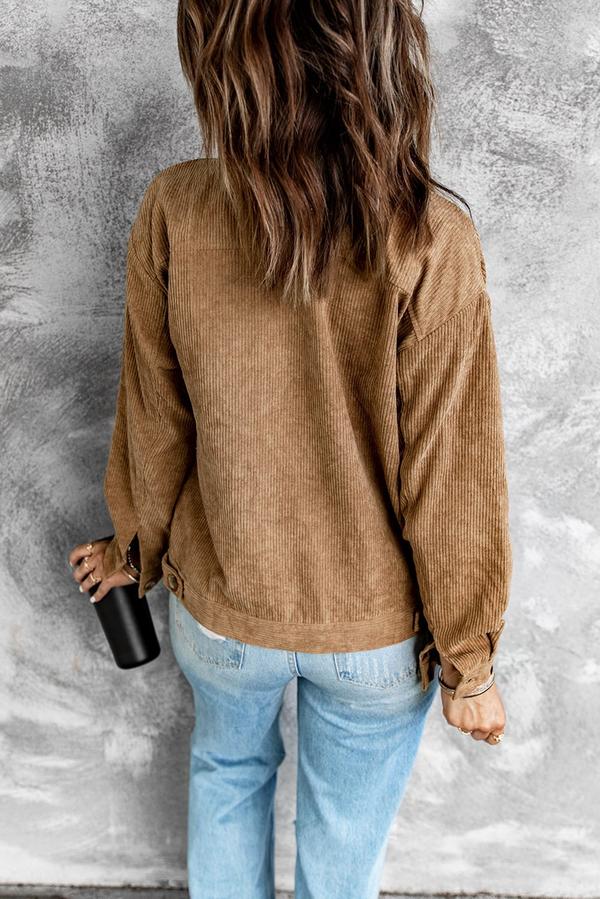 Ribbed Corduroy Long Sleeve Jacket with Pocket