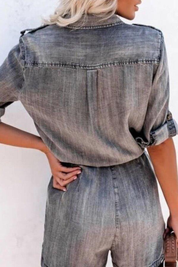 Loose Denim Long-sleeved Romper