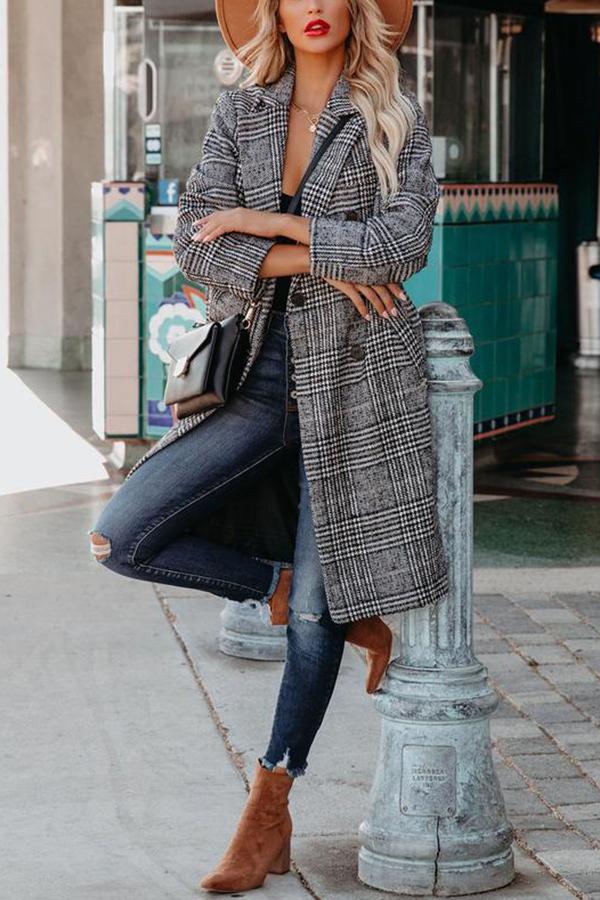 Pocketed Houndstooth Coat