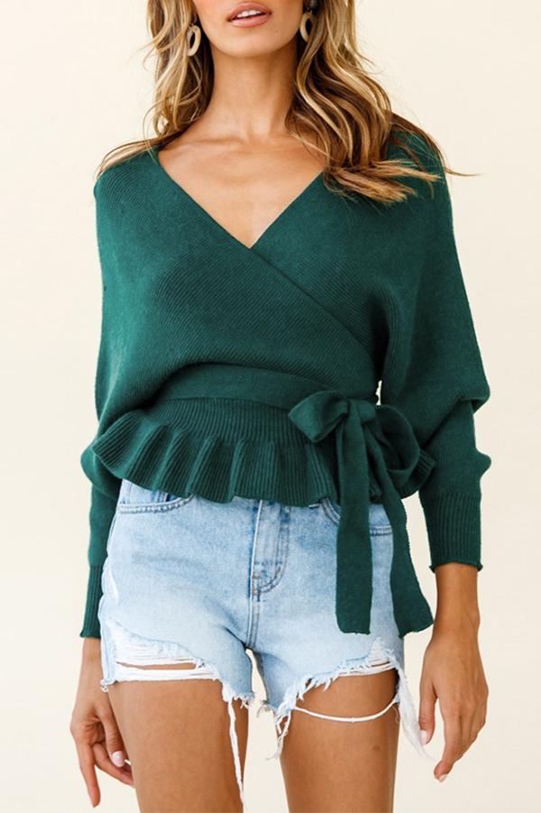 V-neck Slim Belt Sweater