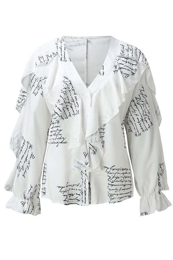 Chiffon V-Neck Long Sleeve Top