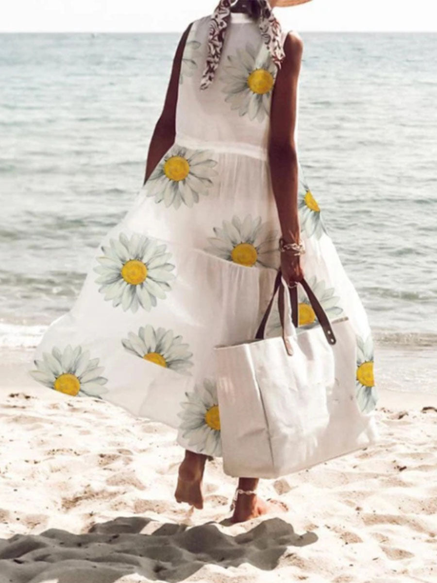 Little Daisy V-neck Sleeveless Beach Long Dress