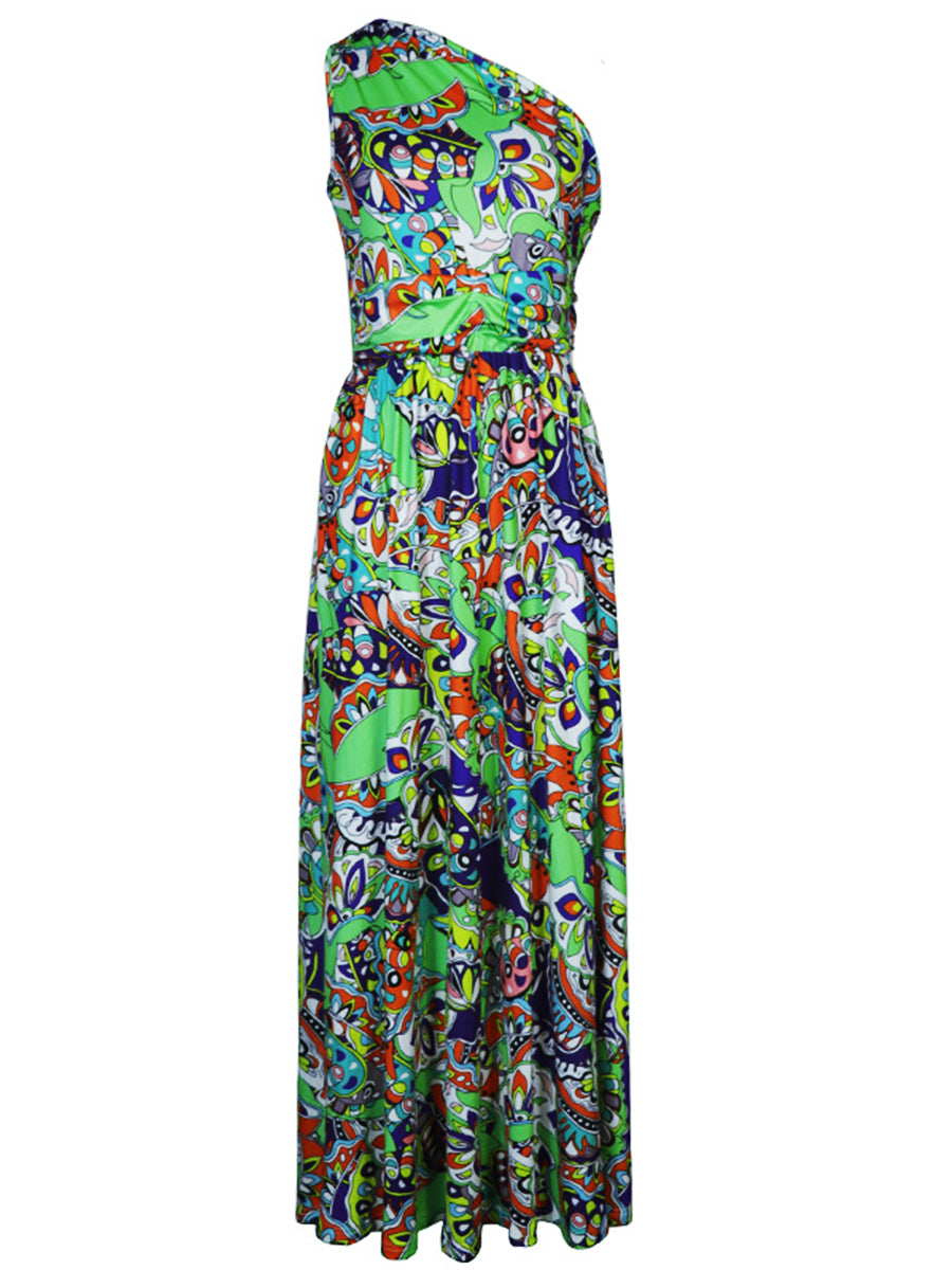Bohemian One Shoulder High Waist Maxi Dress