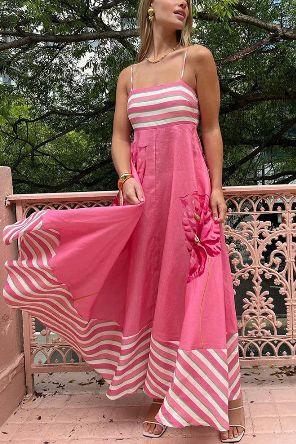 Pink girl contrast print suspender dress