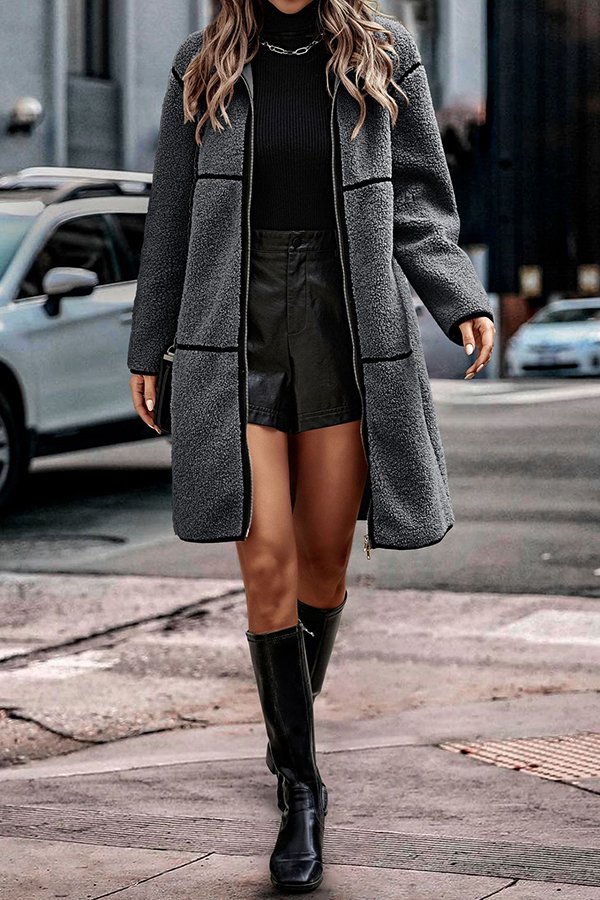 Synthetic Leather Joint Teddy Jacket