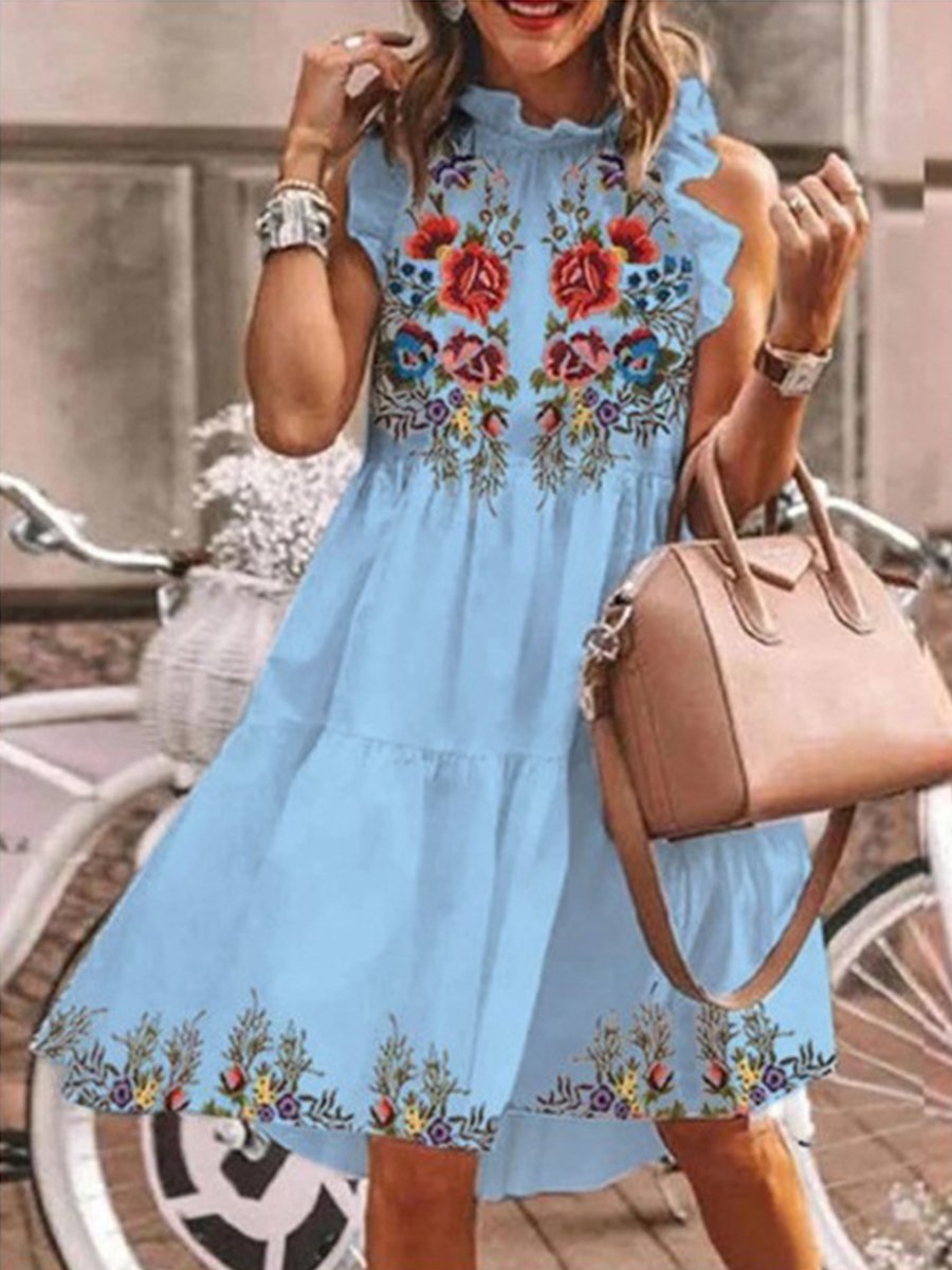 Flower Print Ruffle Cake Dress
