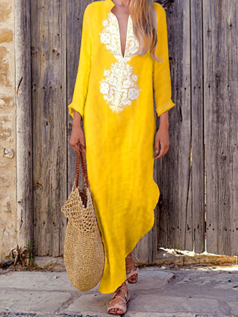 Fashionable Plus Size Line Casual V-Neck Maxi Dress