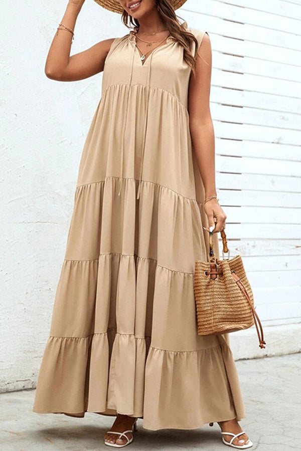 Women's Loose Sleeveless Solid Color Stitching Beach Dress