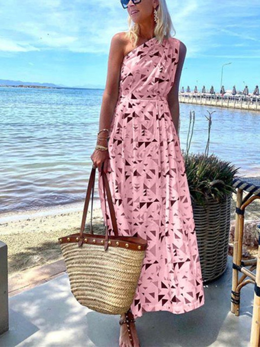 One-shoulder Printed Boho Maxi Dress