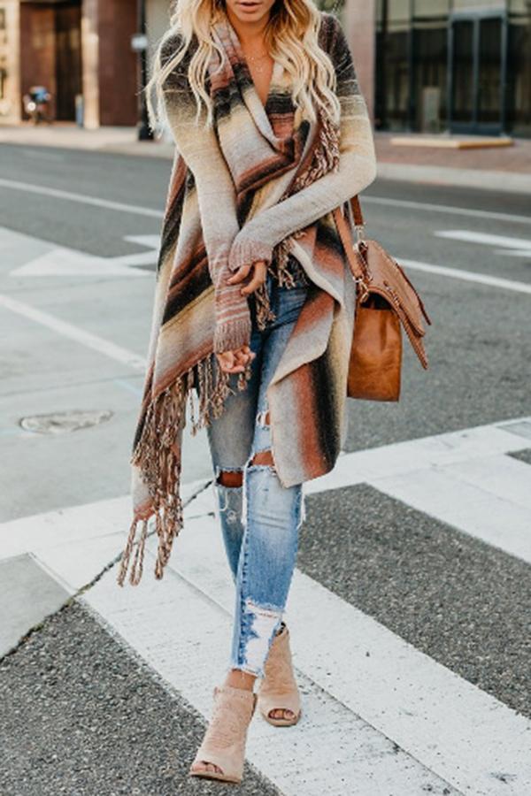 Long Sleeve Fringed Cardigan