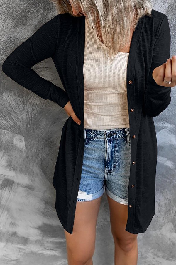 Mid-length Knitted Long Sleeve Single-breasted Cardigan