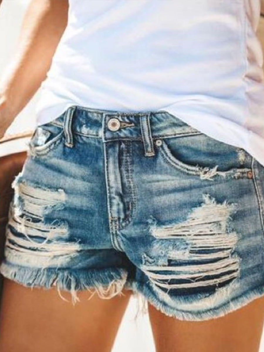 Fringe Ripped Denim Shorts